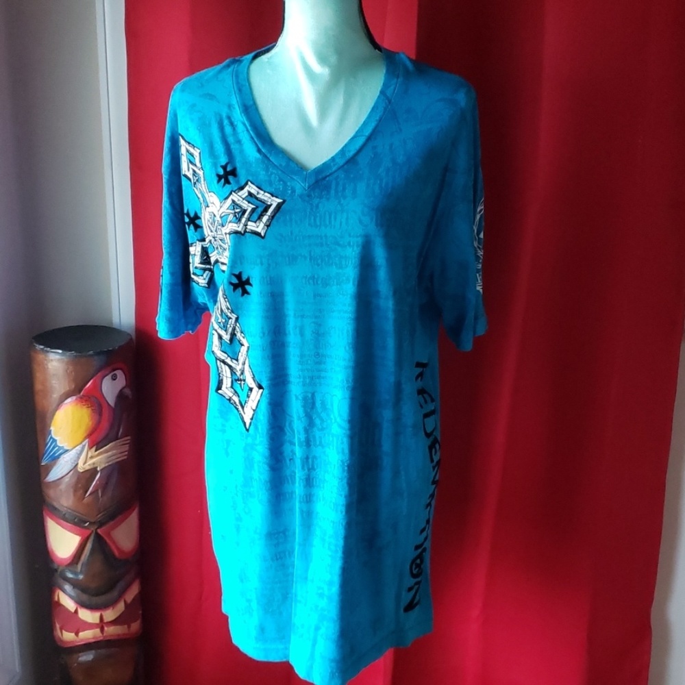Men's V-Neck Blue Redemption Tshirt XL
